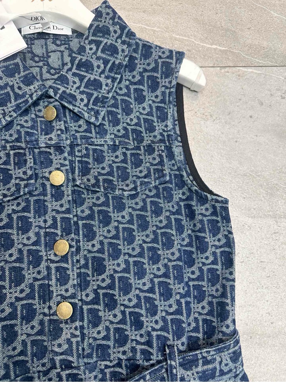 Dior Sleeveless Monogram Denim Dress in Blue - Picture 6 of 9